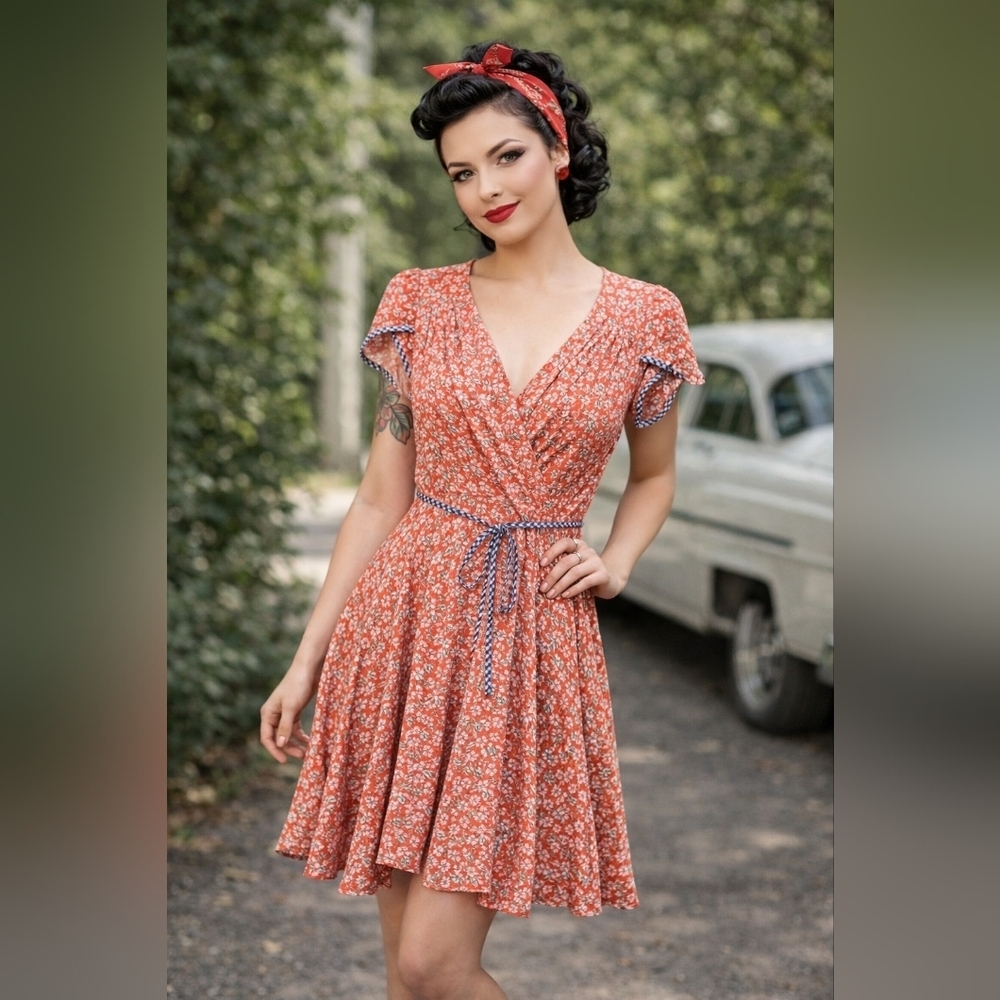NWT Smak Parlour Floral Mini Dress Size S V Neck Belt Waist